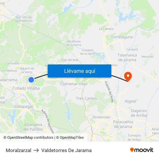 Moralzarzal to Valdetorres De Jarama map