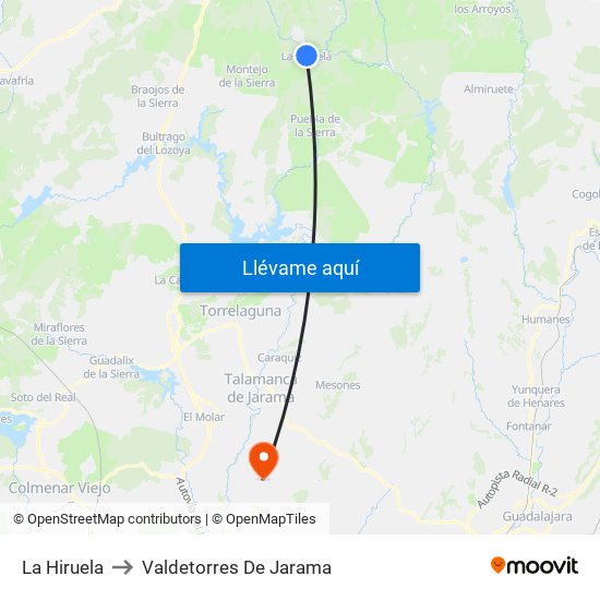 La Hiruela to Valdetorres De Jarama map