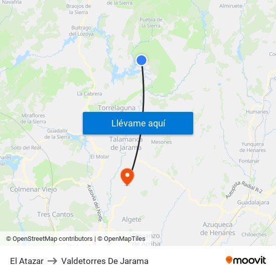 El Atazar to Valdetorres De Jarama map