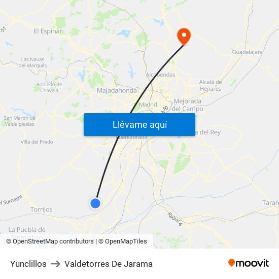 Yunclillos to Valdetorres De Jarama map