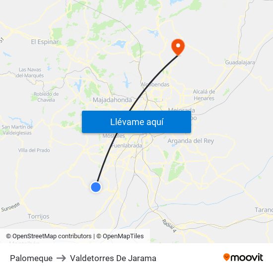 Palomeque to Valdetorres De Jarama map