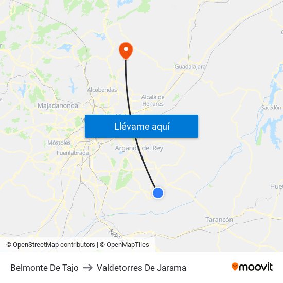 Belmonte De Tajo to Valdetorres De Jarama map