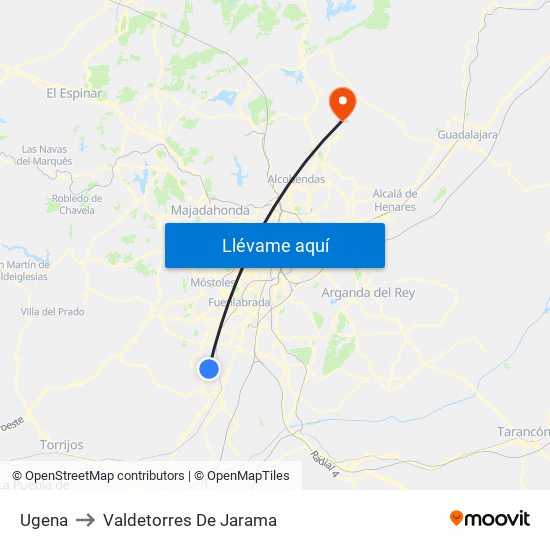 Ugena to Valdetorres De Jarama map