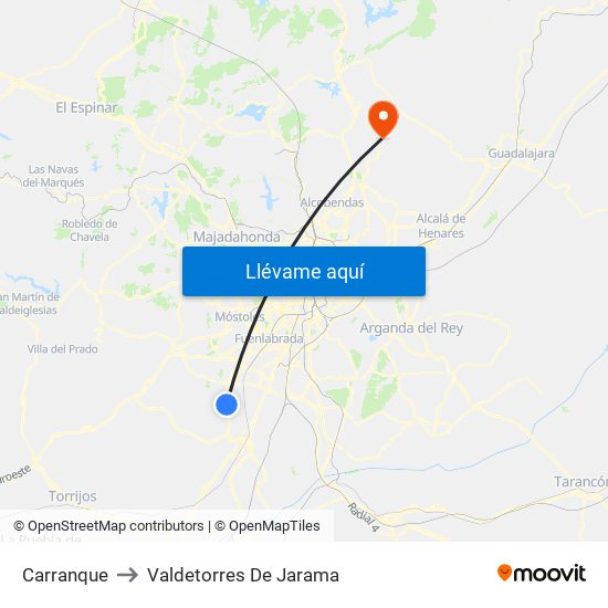 Carranque to Valdetorres De Jarama map