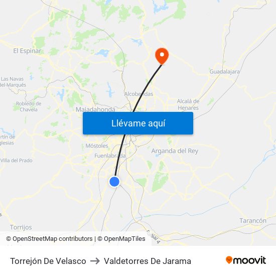 Torrejón De Velasco to Valdetorres De Jarama map