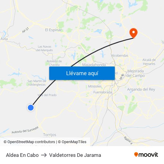 Aldea En Cabo to Valdetorres De Jarama map