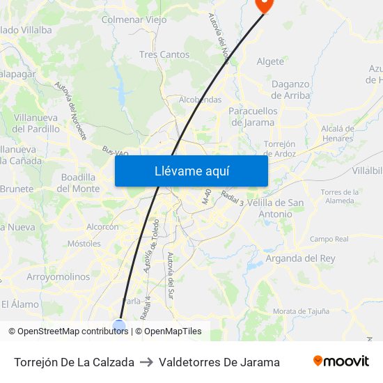 Torrejón De La Calzada to Valdetorres De Jarama map