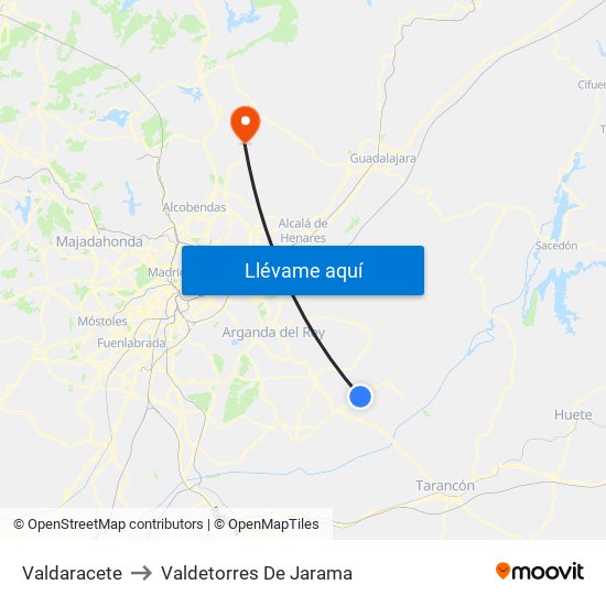 Valdaracete to Valdetorres De Jarama map