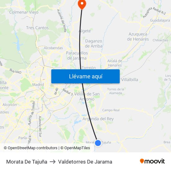 Morata De Tajuña to Valdetorres De Jarama map