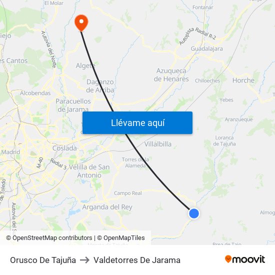 Orusco De Tajuña to Valdetorres De Jarama map