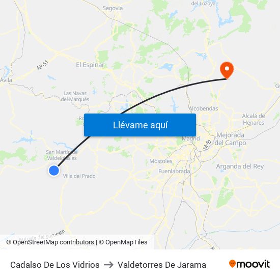 Cadalso De Los Vidrios to Valdetorres De Jarama map