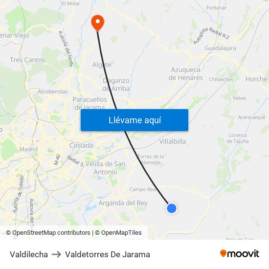 Valdilecha to Valdetorres De Jarama map