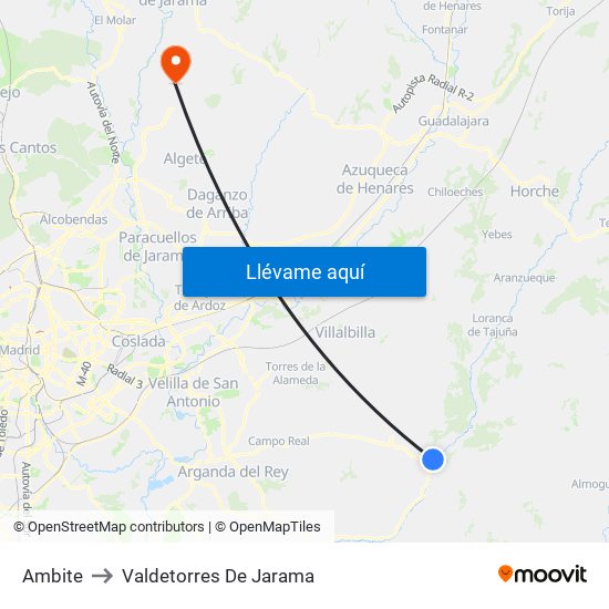 Ambite to Valdetorres De Jarama map