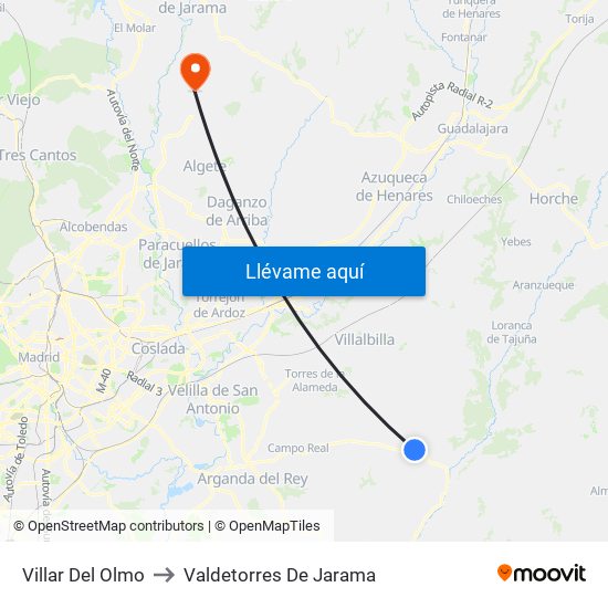 Villar Del Olmo to Valdetorres De Jarama map