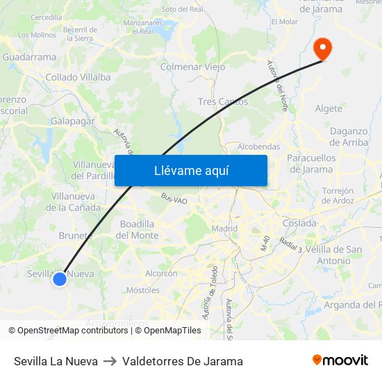 Sevilla La Nueva to Valdetorres De Jarama map