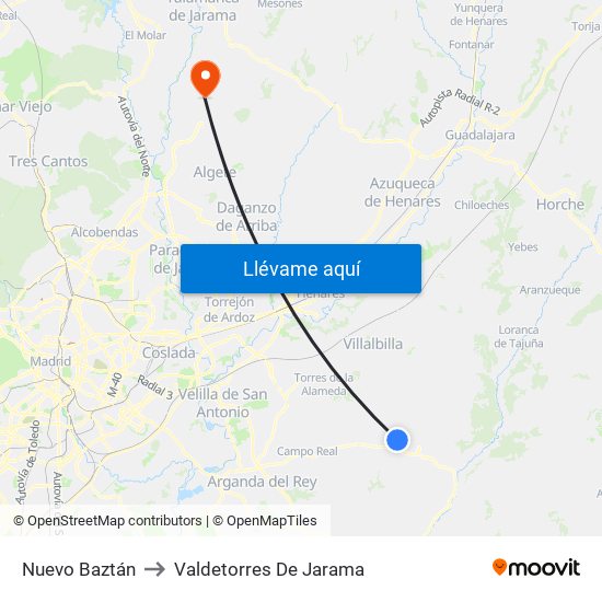 Nuevo Baztán to Valdetorres De Jarama map