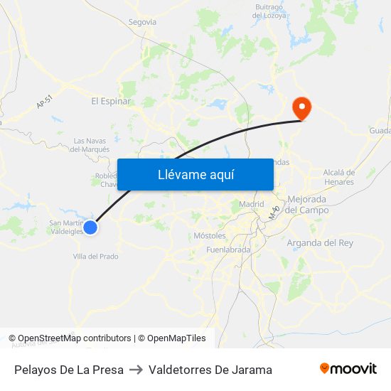 Pelayos De La Presa to Valdetorres De Jarama map