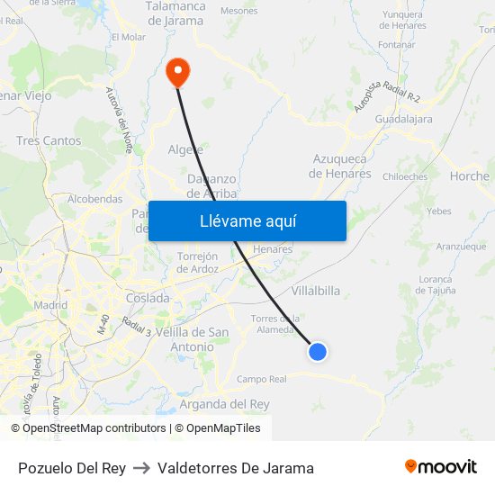 Pozuelo Del Rey to Valdetorres De Jarama map