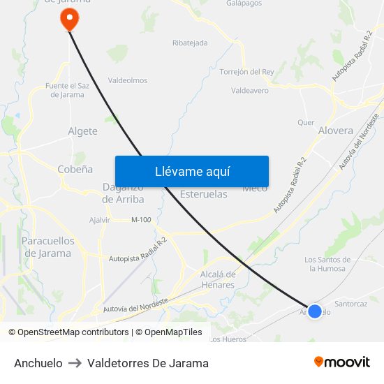 Anchuelo to Valdetorres De Jarama map