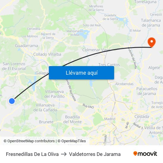 Fresnedillas De La Oliva to Valdetorres De Jarama map