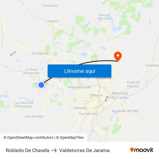 Robledo De Chavela to Valdetorres De Jarama map
