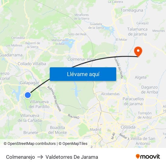 Colmenarejo to Valdetorres De Jarama map