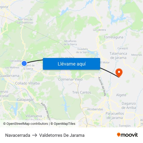 Navacerrada to Valdetorres De Jarama map