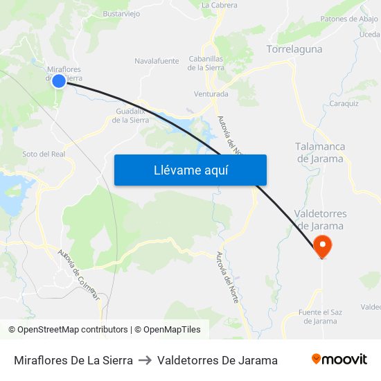 Miraflores De La Sierra to Valdetorres De Jarama map