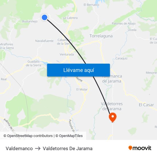 Valdemanco to Valdetorres De Jarama map