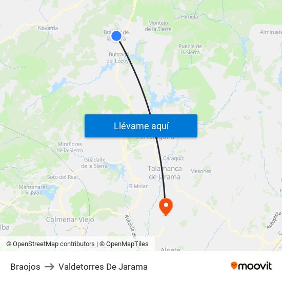 Braojos to Valdetorres De Jarama map