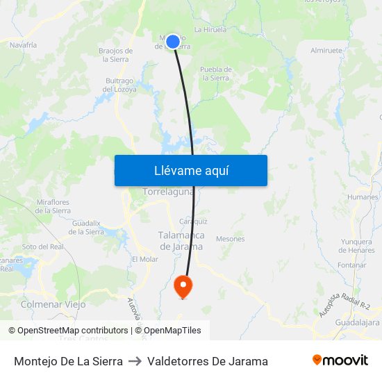 Montejo De La Sierra to Valdetorres De Jarama map