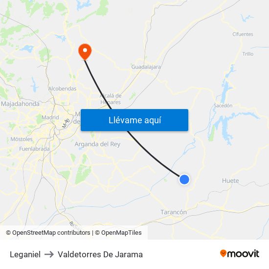 Leganiel to Valdetorres De Jarama map