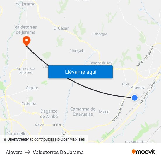 Alovera to Valdetorres De Jarama map