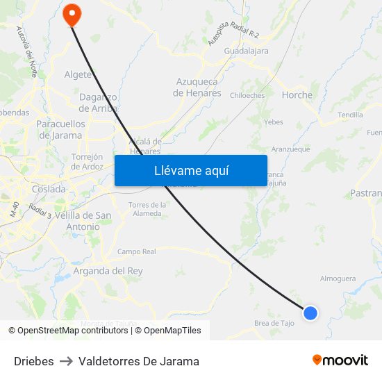 Driebes to Valdetorres De Jarama map