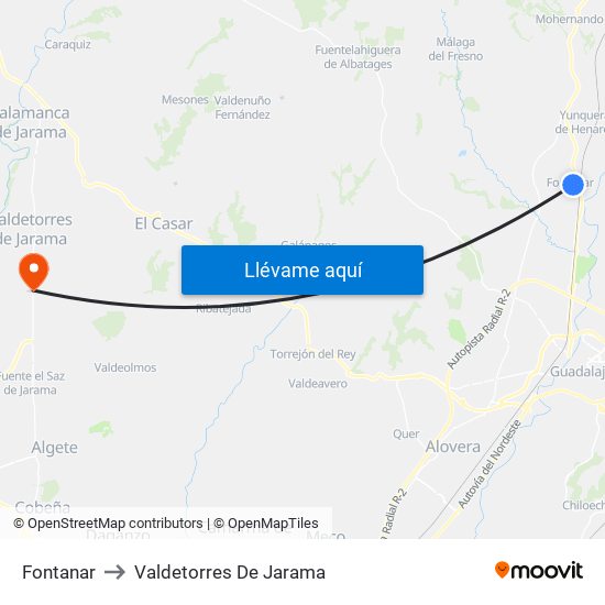 Fontanar to Valdetorres De Jarama map