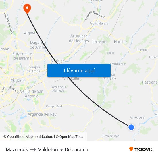 Mazuecos to Valdetorres De Jarama map