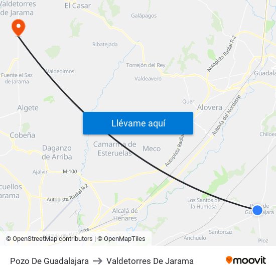 Pozo De Guadalajara to Valdetorres De Jarama map