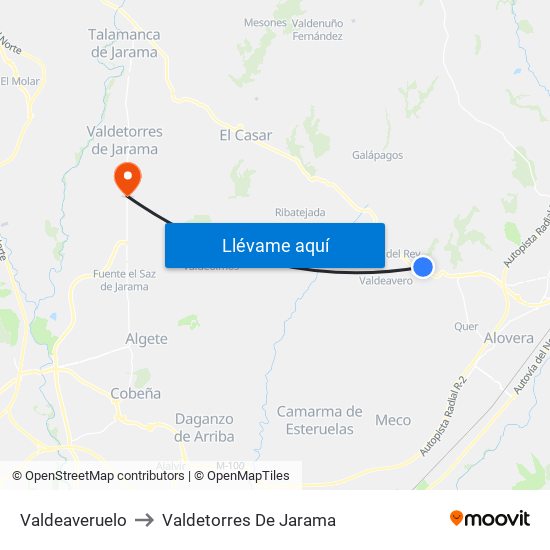 Valdeaveruelo to Valdetorres De Jarama map