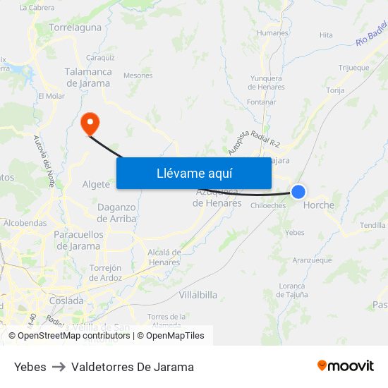 Yebes to Valdetorres De Jarama map