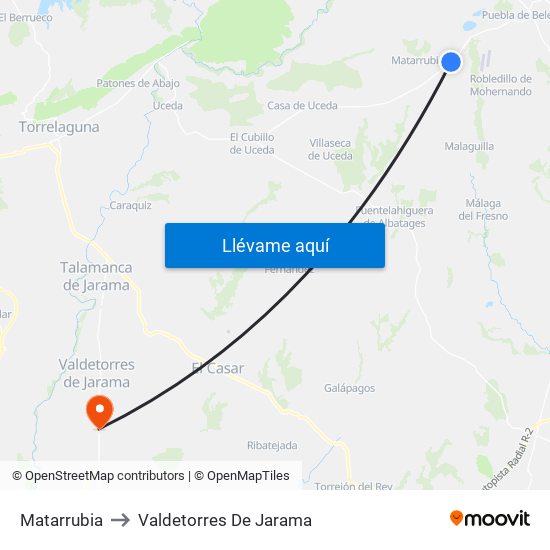 Matarrubia to Valdetorres De Jarama map