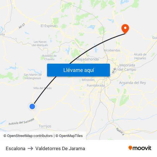 Escalona to Valdetorres De Jarama map