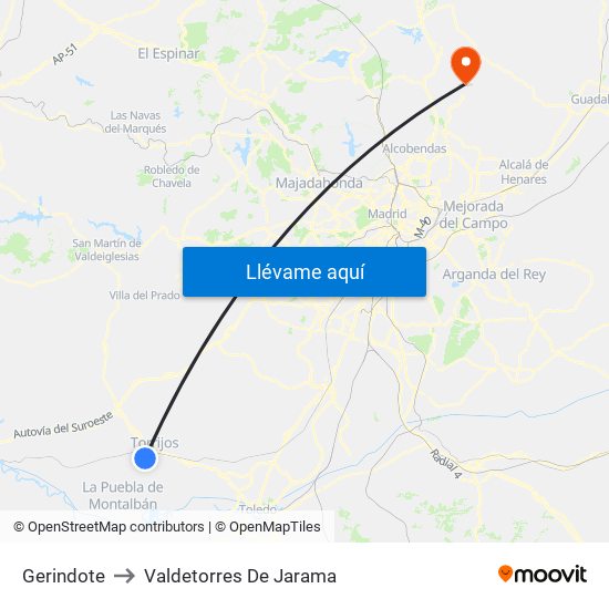 Gerindote to Valdetorres De Jarama map
