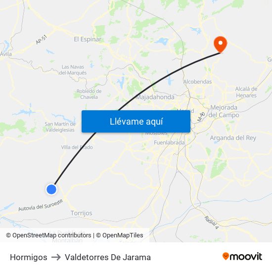 Hormigos to Valdetorres De Jarama map