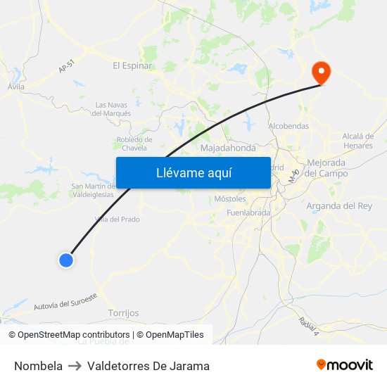 Nombela to Valdetorres De Jarama map