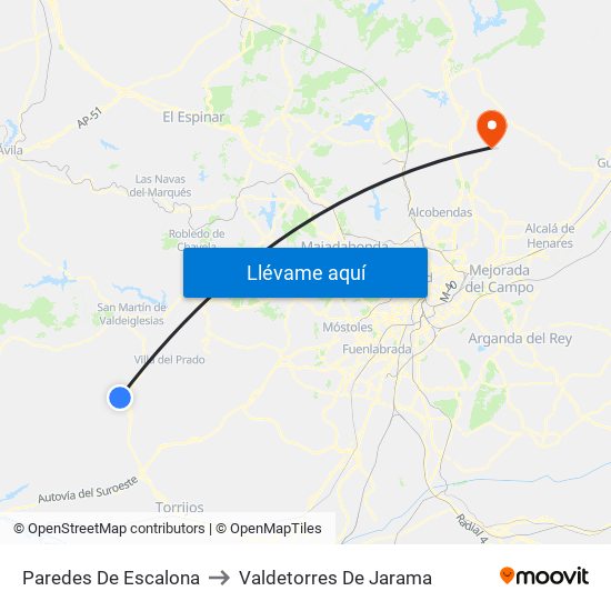 Paredes De Escalona to Valdetorres De Jarama map