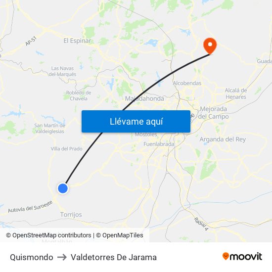 Quismondo to Valdetorres De Jarama map