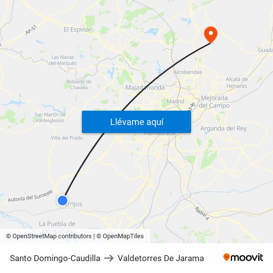 Santo Domingo-Caudilla to Valdetorres De Jarama map