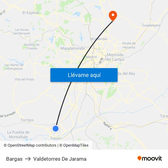 Bargas to Valdetorres De Jarama map