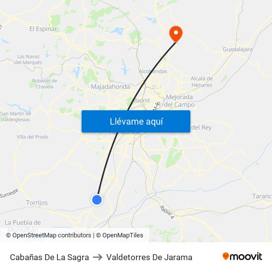 Cabañas De La Sagra to Valdetorres De Jarama map