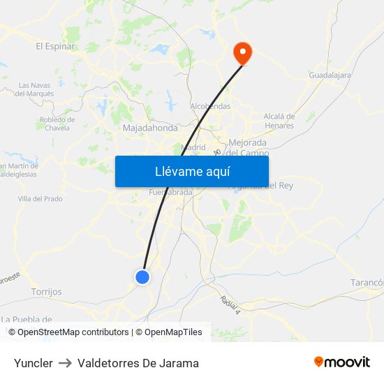 Yuncler to Valdetorres De Jarama map